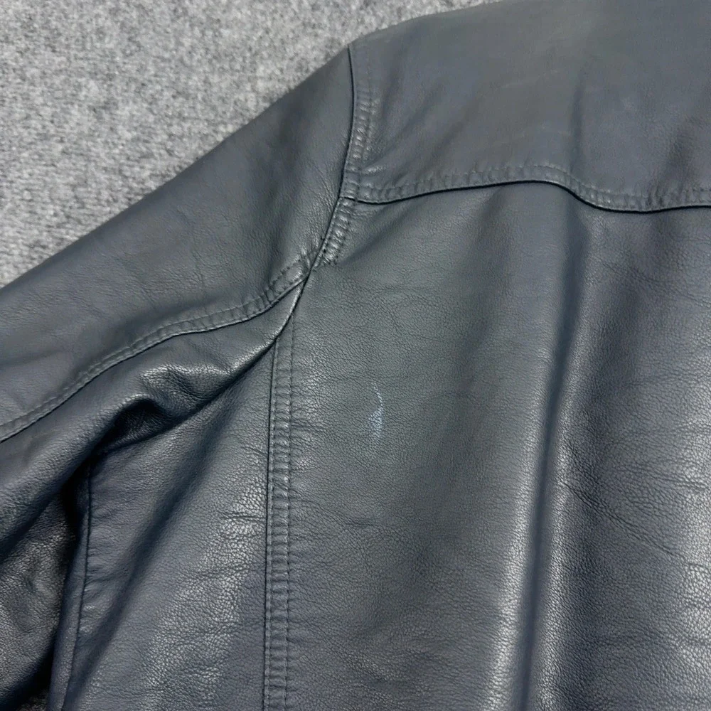 Levis Jacket Mens L Blue Faux Leather Sherpa Lined Bomber Moto Biker Style